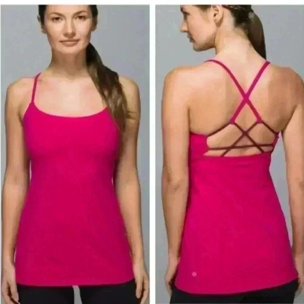 Lululemon Women's Pink Dancing Warrior Strappy Stretch Workout Fashion Tank 6
